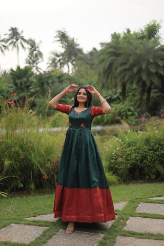 Banarasi jacquard Silk Green Gown