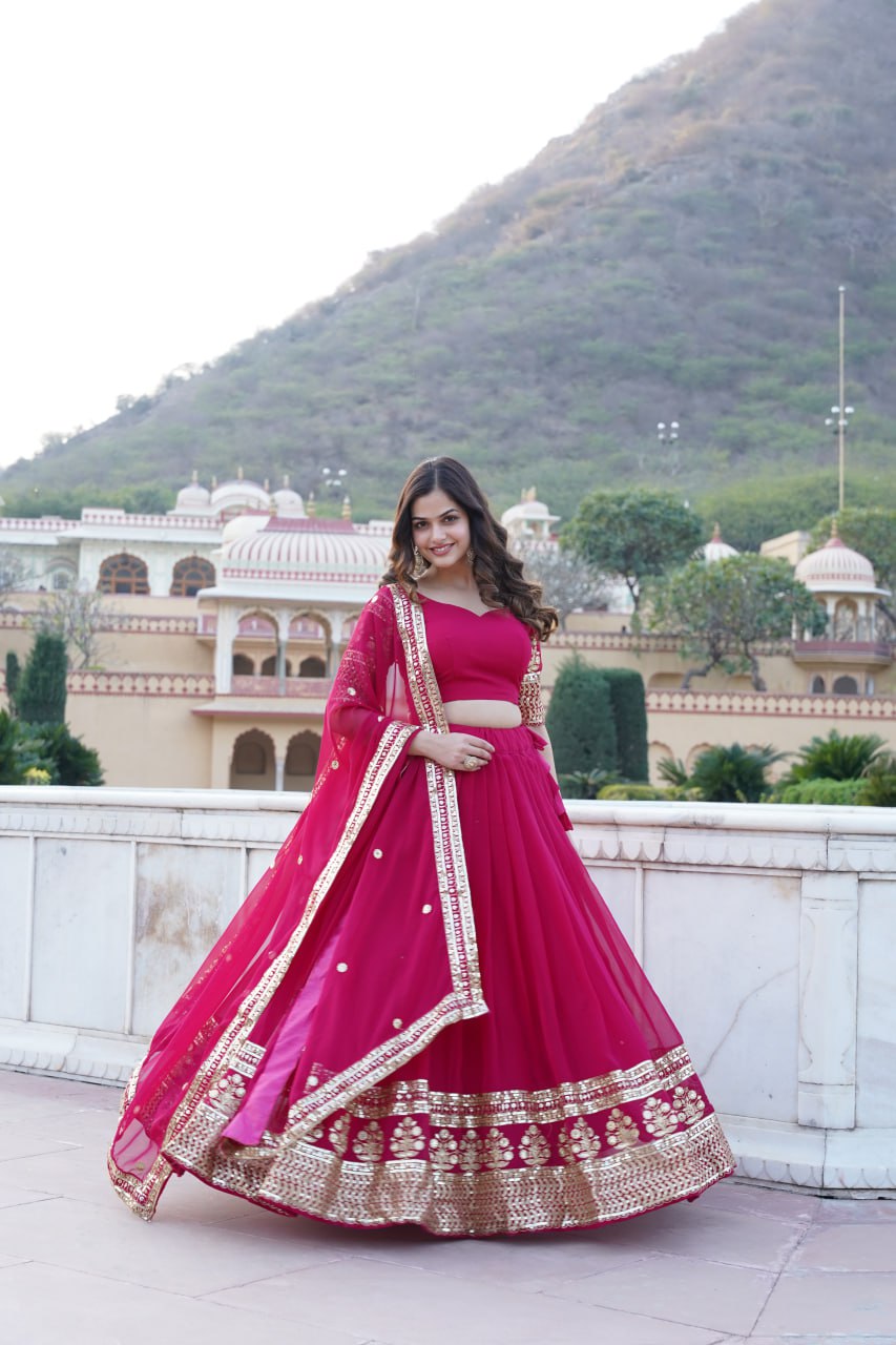 Faux Blooming Georgette Pink lehenga