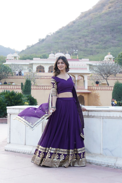 Faux blooming georgette purple lehenga choli
