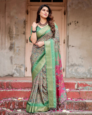 Light green multi color design saree