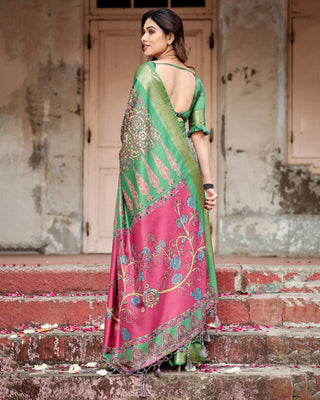 Green multi color design saree price