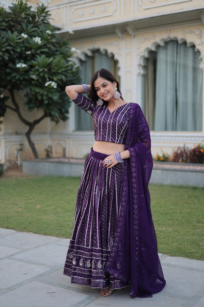 Faux Blooming Purple Lehenga