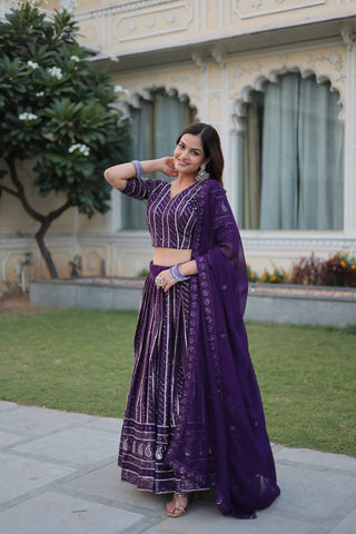 faux blooming purple lehenga engagement