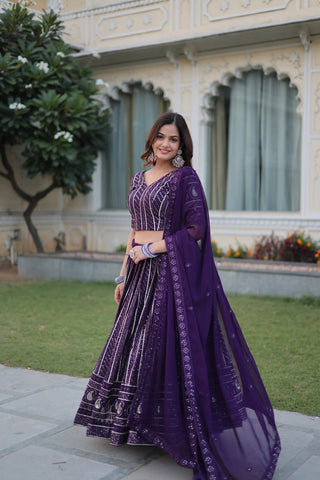 faux blooming purple lehenga reception