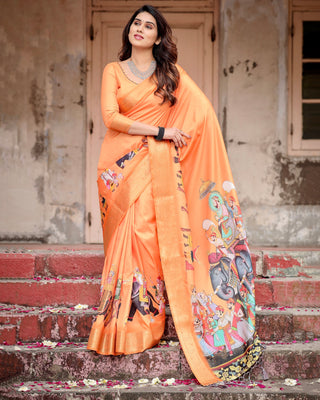 Pure orange silk saree for women