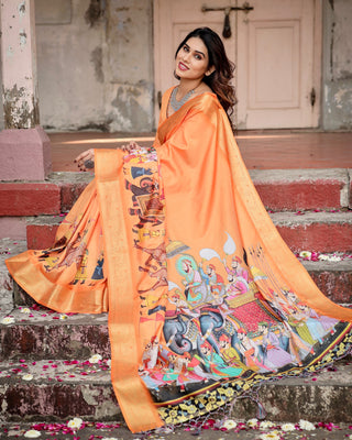 Orange silk saree for women party wear