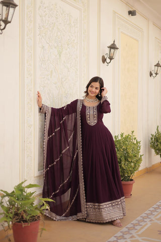 purple colour party wear gown