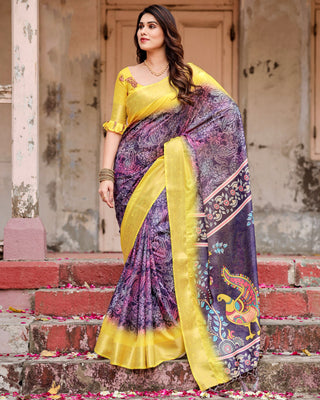 Yellow and purple combination Saree Blouse Designs