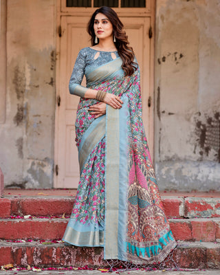 Flower digital printed soft silk sarees with price