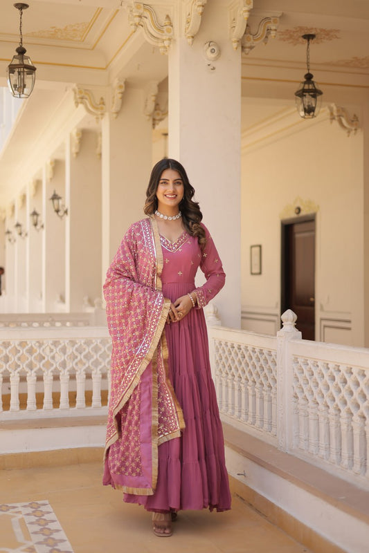 onion color Stylish V Neck Gowns Collection At Best Prices Online shopping