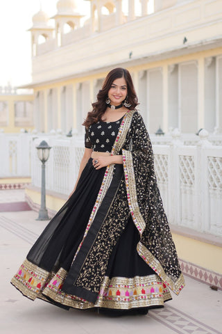 BLACK EMBROIDERED PARTY WEAR LEHENGA