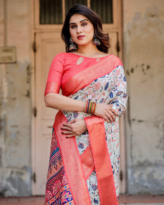 Floral Printed Pure Silk Sarees