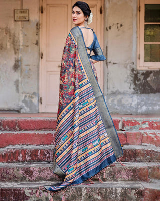 Multi printed soft silk sarees images