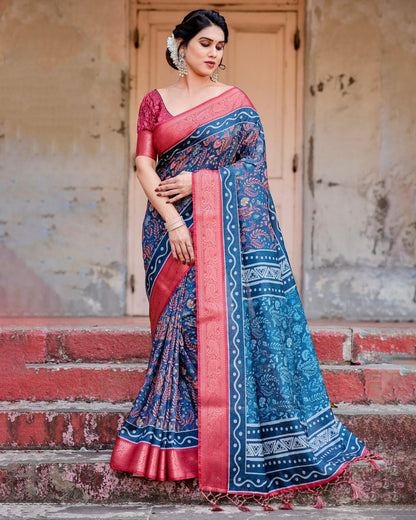 Contrast saree blouse combination
