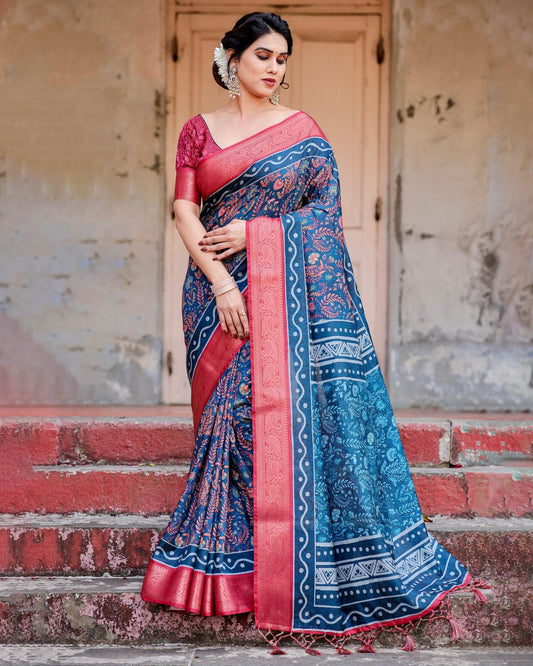 Contrast saree blouse combination