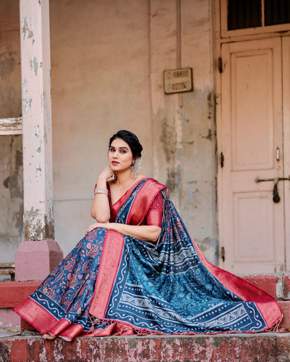 Printed soft silk saree and blouse images