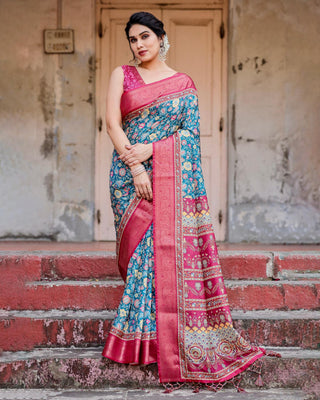 Printed soft silk saree and blouse online shopping