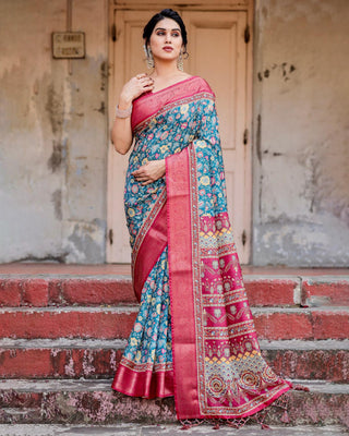 Printed soft silk saree and red blouse online