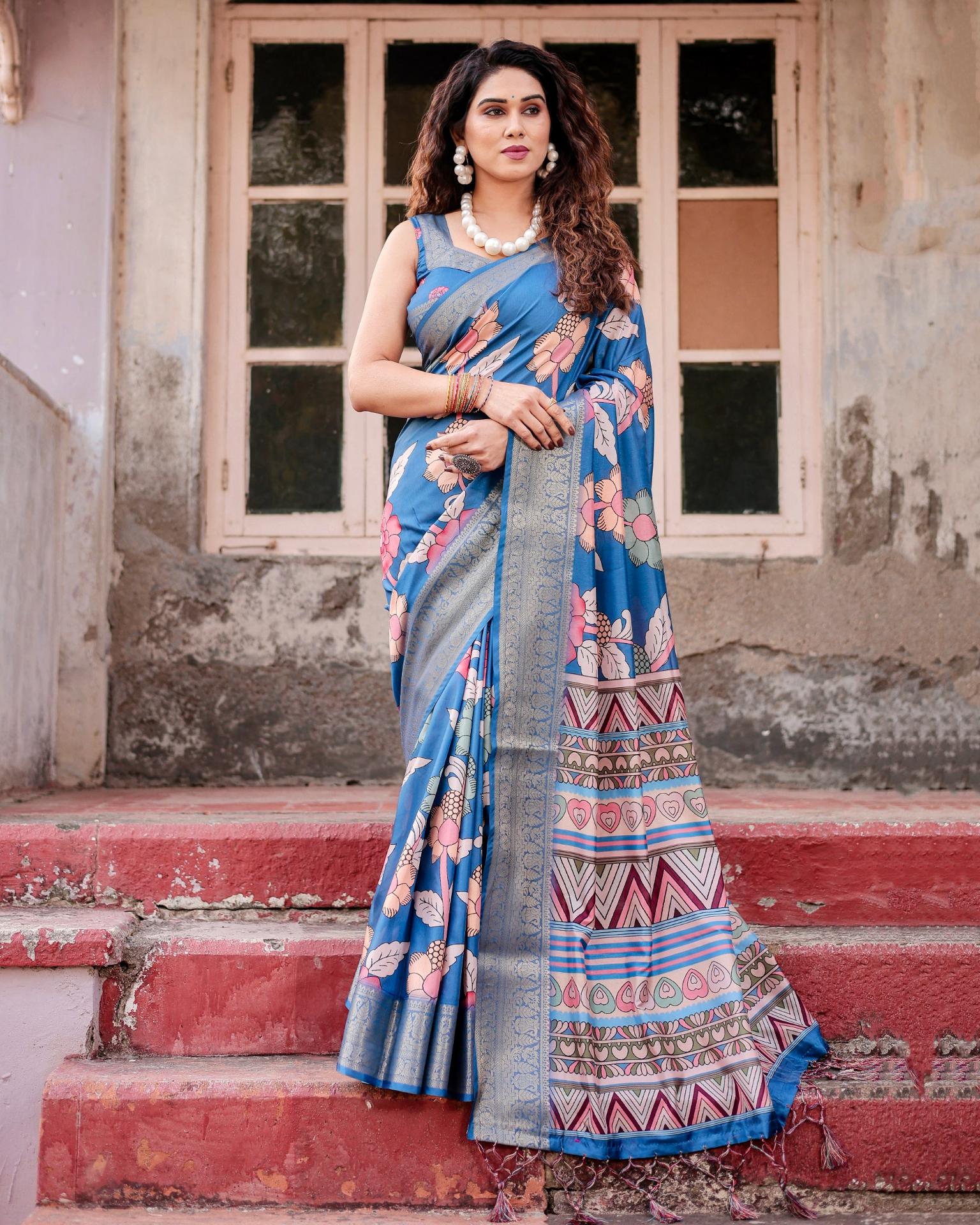 Blue Color Pure pure silk sarees online shopping with price