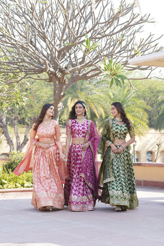 Magenta, Green, Peach, lehenga