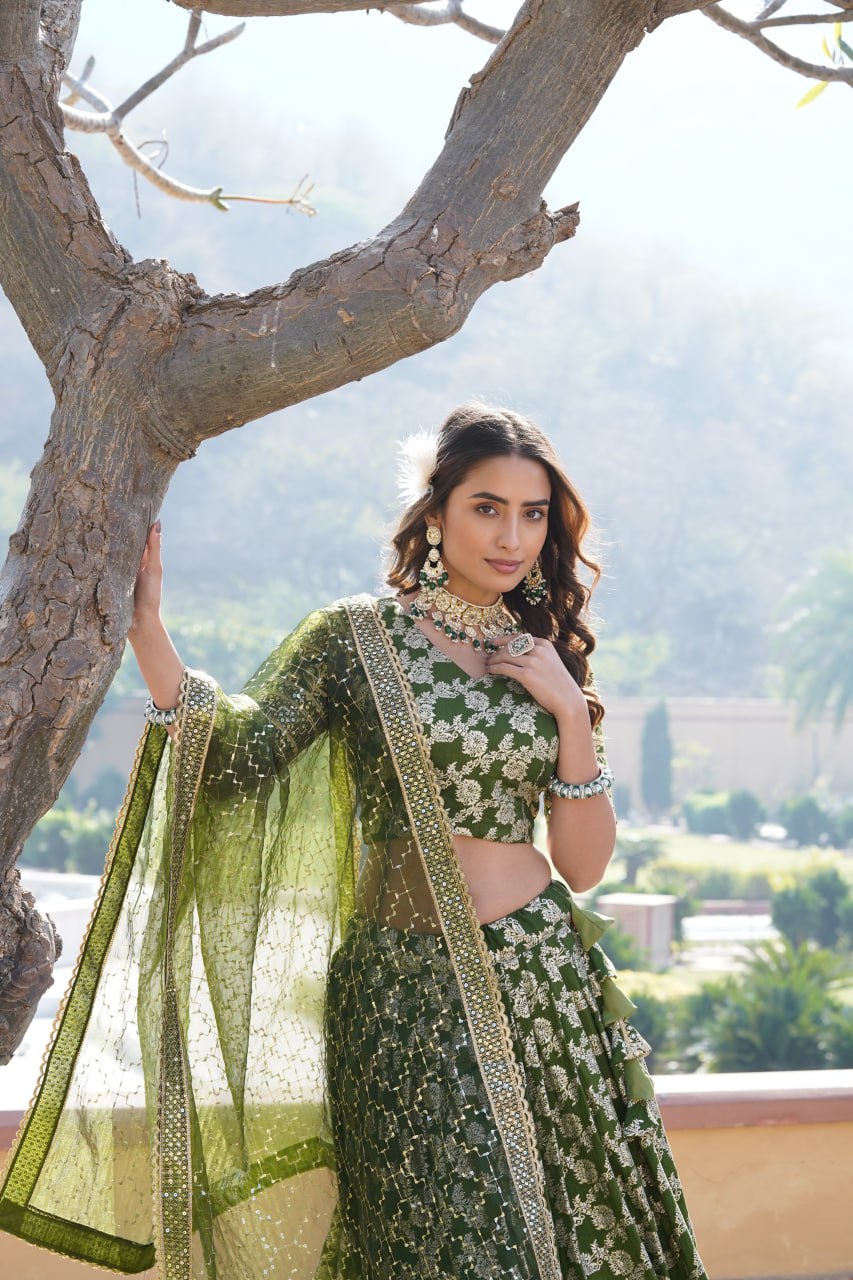 green colour lehenga design