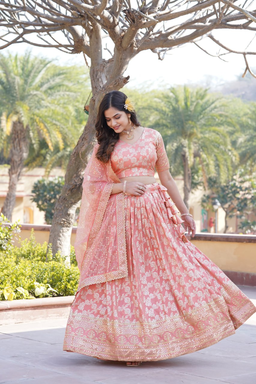 peach colour lehenga design