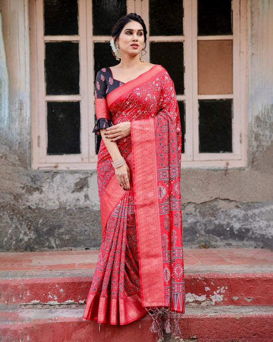 Red Color  Silk And Printed Design saree