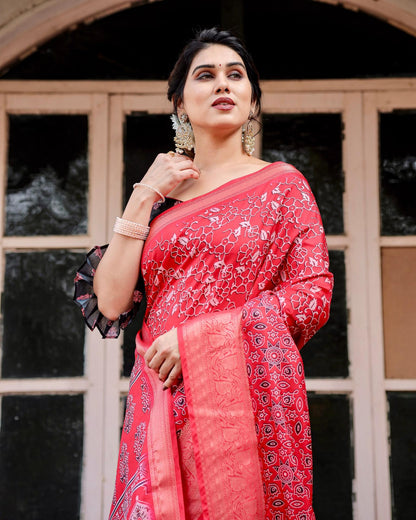 Red color pure silk and printed sarees online shopping