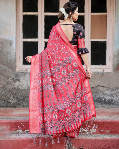 Pure red color pure silk and printed sarees online shopping