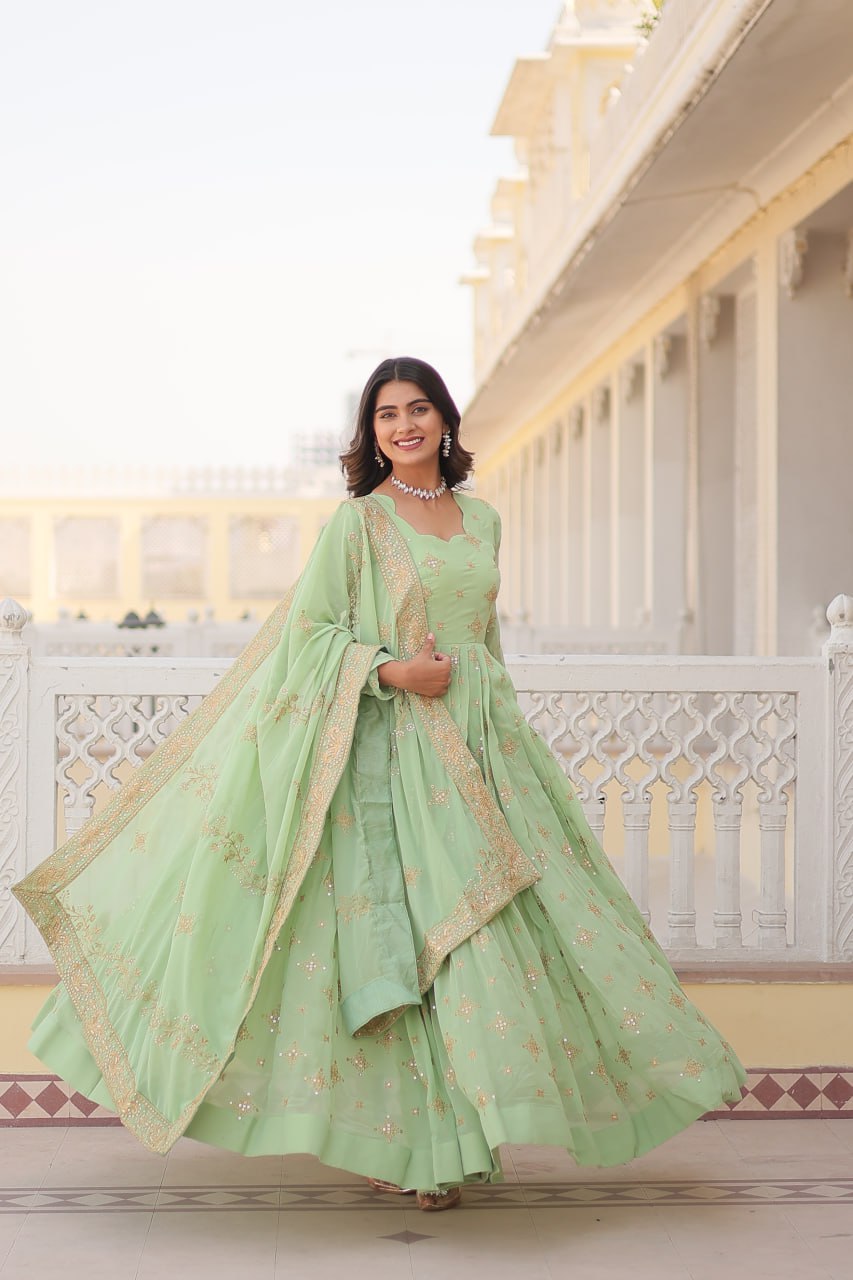 Indian Georgette Long Gown with Dupatta Set For Women Ragthm Indian Georgette Long Gown with Dupatta Set For Women Ragthm