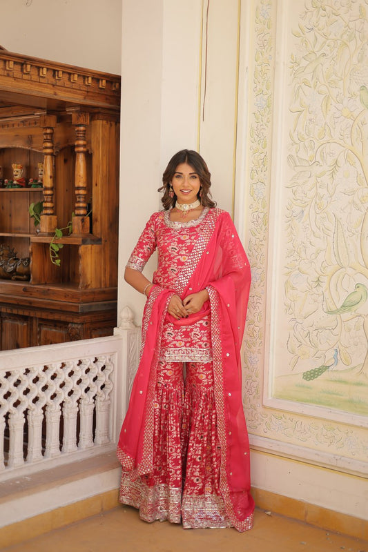 pink readymade sharara suits party wear