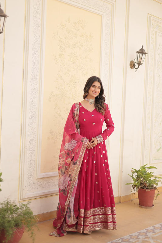 Designer Pink Evening Party Wear Gown with Dupatta for Wedding