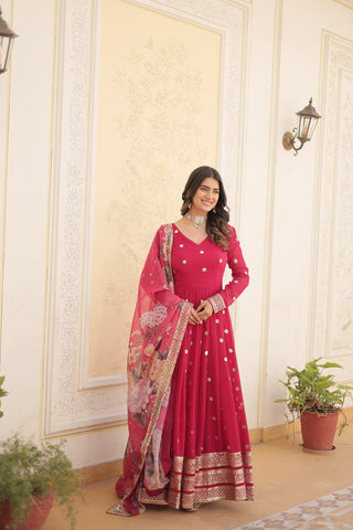 Designer Pink Full Sleeves Gown 