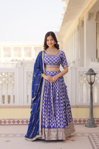 best lehenga design in blue colour