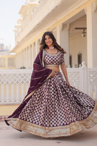 Wine colour Lehenga for engagement