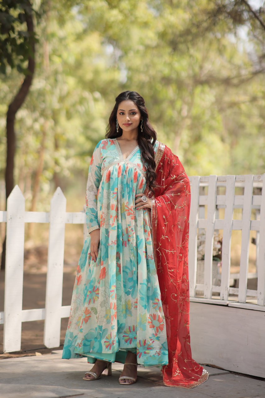 Stunning Georgette Function Wear Alia Cut Gown With Dupatta Ragthm Stunning Georgette Function Wear Alia Cut Gown With Dupatta Ragthm