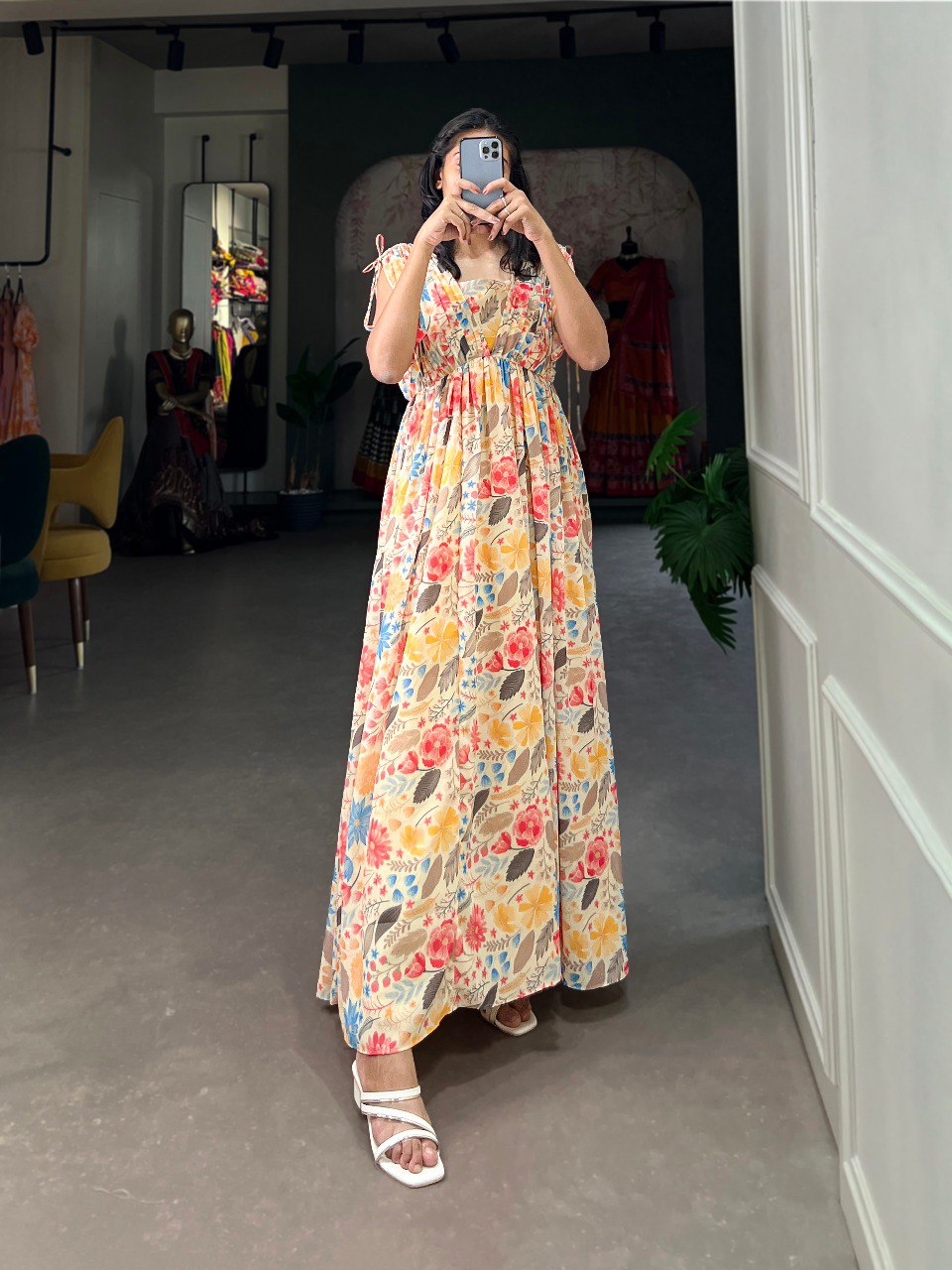 Georgette Floral Printed Gown Dress for Engagement Party Ragthm Georgette Floral Printed Gown Dress for Engagement Party Ragthm