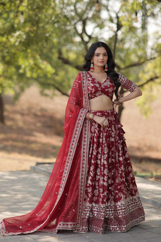 maroon lehenga choli for wedding guest