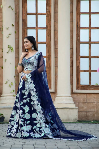 Navy Blue sequins work lehenga choli for women images