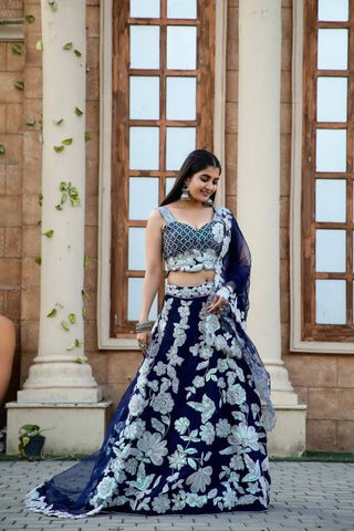 Navy Blue color kasturi silk lehenga choli with dupatta