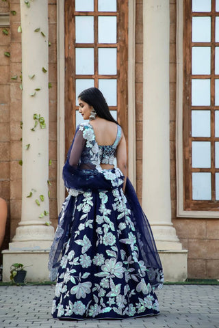 Navy Blue color traditional lehenga choli with dupatta price