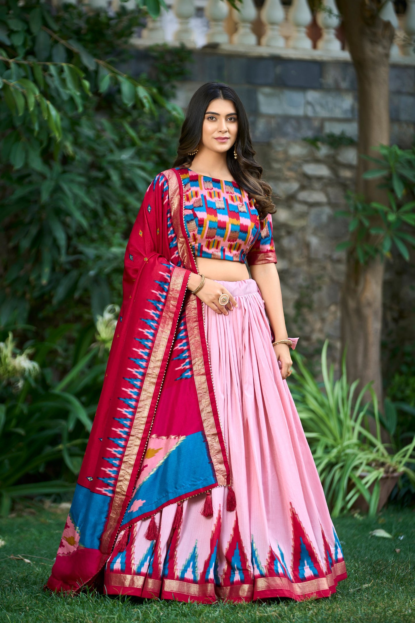Peach Color Gujarati patola lehenga