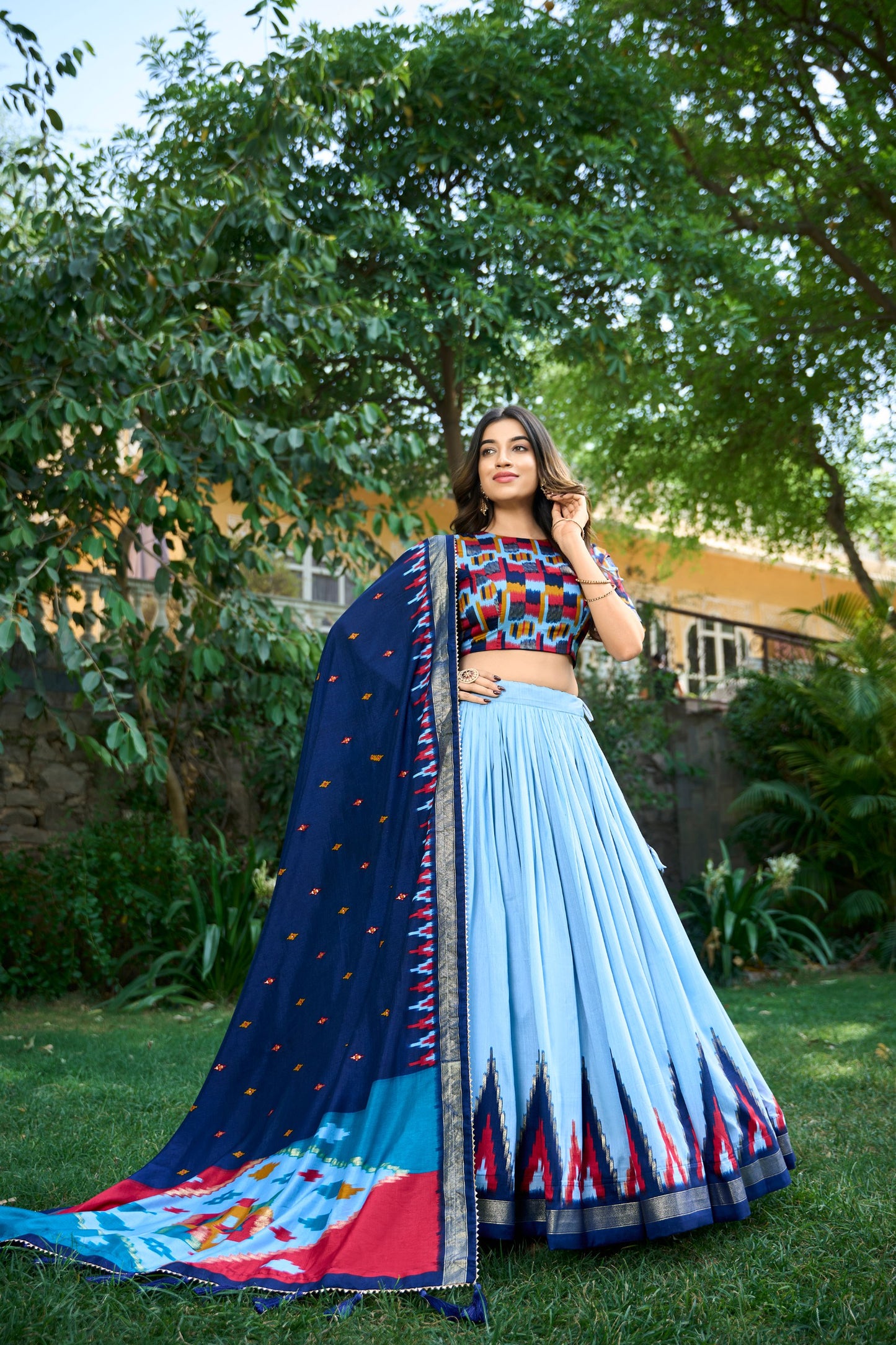 Sky Blue Foil Work Lehenga