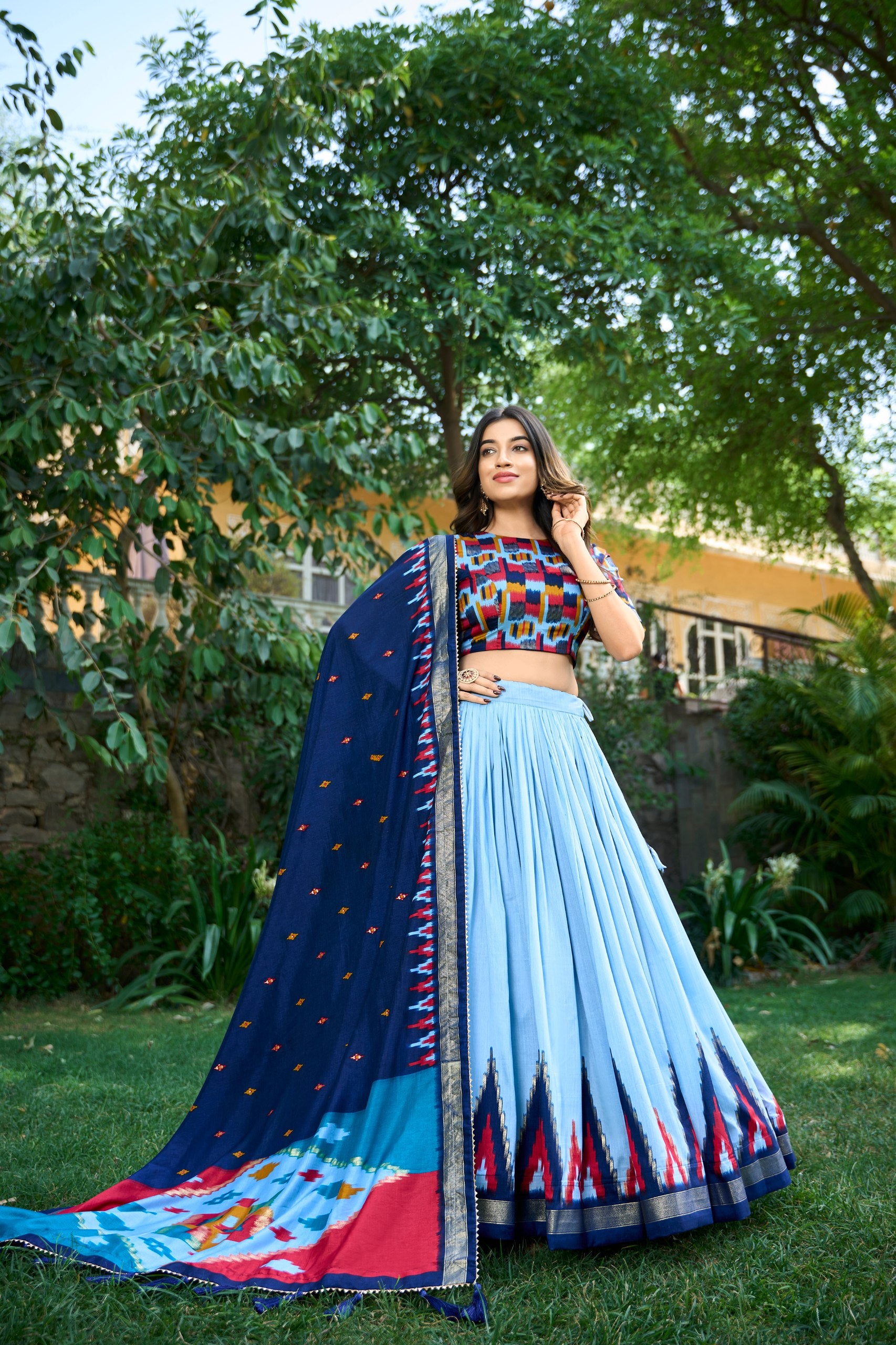 Sky Blue Foil Work Lehenga