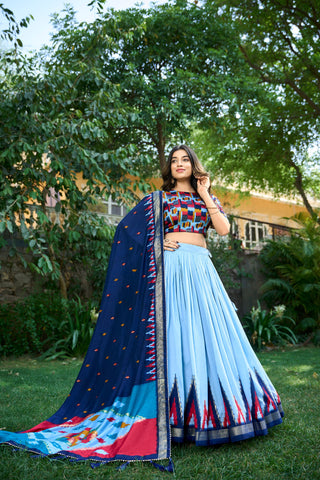 Sky Blue Foil Work Lehenga