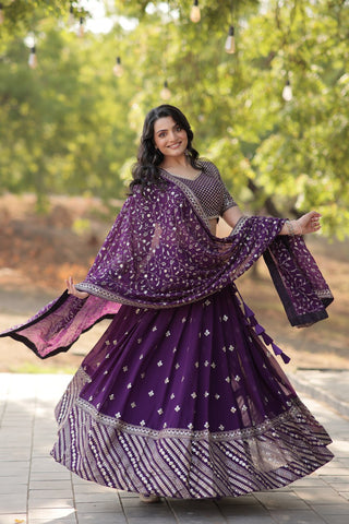 Simple purple lehenga for engagement