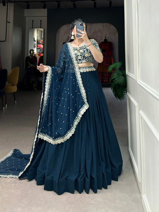 Simple teal blue georgette lehenga