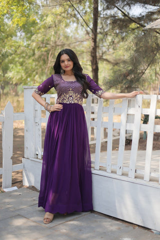 Purple Color Long Gown for women party wear