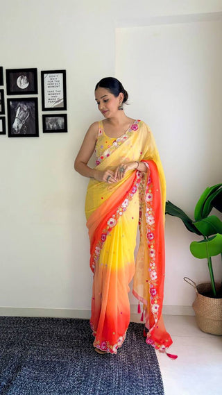 Yellow Double shaded Saree Blouse Designs