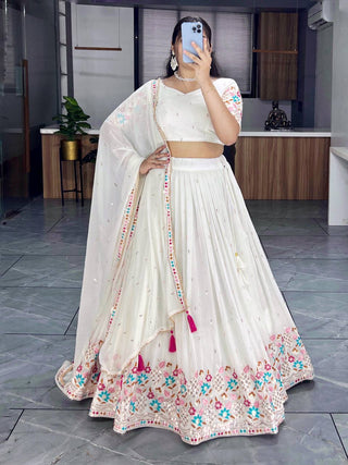 White pure georgette lehenga choli with dupatta online